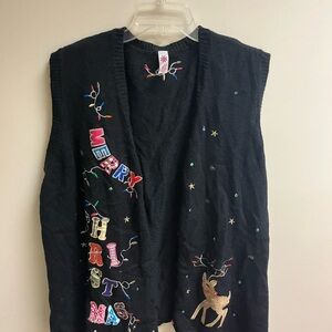 Black Christmas Sweater Vest with Embroidery